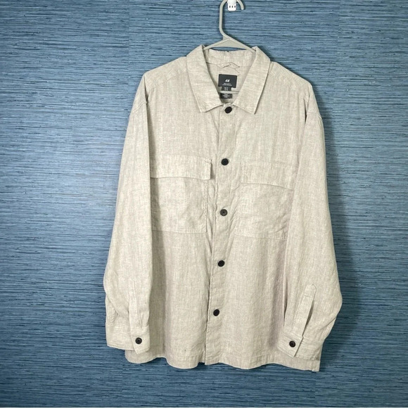 H&M Regular Fit Linen Cotton Long Sleeve Button Down Collared Casual Shirt XL - Picture 1 of 5